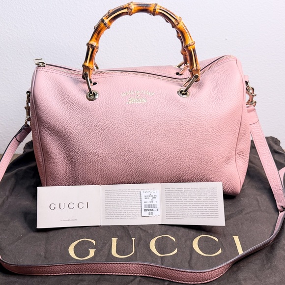 Gucci Handbags - Gucci Bamboo Pink Pebbled Leather Pillow Bag